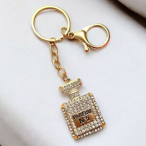 Clear Crystal Parfum No. 5 Perfume Bottle Gold Keychain